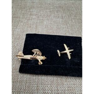 Vintage Airplane Tie Tack Lot Biplane & Jet – Gold-Tone – Pilot Aviator Collecti